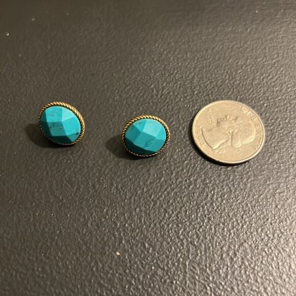 Gold Metal and Turquoise Stud Earrings for Pierced Ears - Picture 4 of 7
